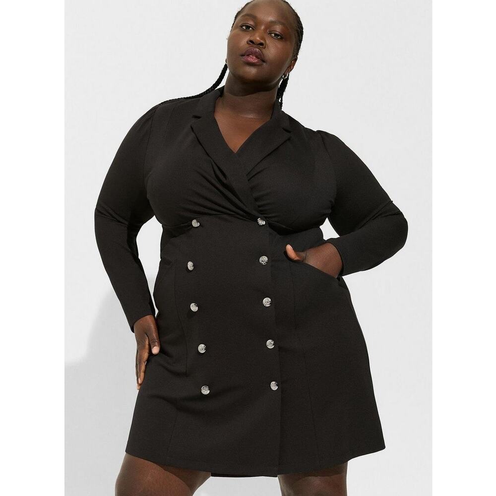 NWT Torrid Mini Ponte Knit Double Breasted Blazer Dress Black 4X